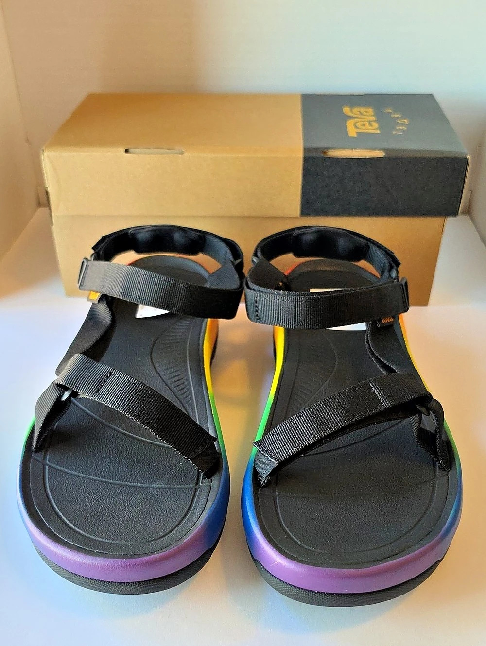 NIB Teva Hurricane XLT2 Ampsole Brite Rainbow Platform Sandals Men 13 Women 15